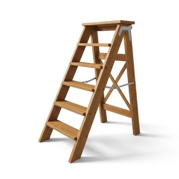 Wooden Folding Step Ladder Isolated on White Background