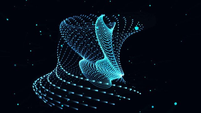 Dynamic flowing particle animation blue glowing dots creating abstract wave pattern futuristic digital background motion loop.