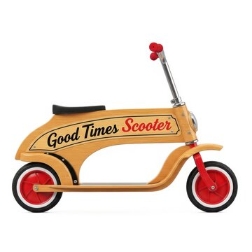 Vintage Wooden Kick Scooter Toy Isolated on White Background