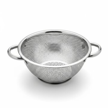 Stainless Steel Kitchen Colander Strainer Isolated on White Background