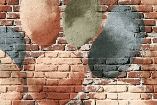 Abstract Painted Circles on a Rustic Red Brick Wall Texture Background