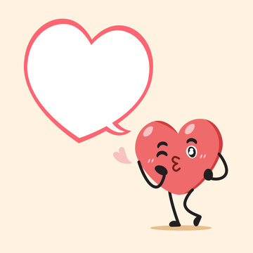 Cute heart character blowing a kiss with heart speech bubble cartoon vector illustration