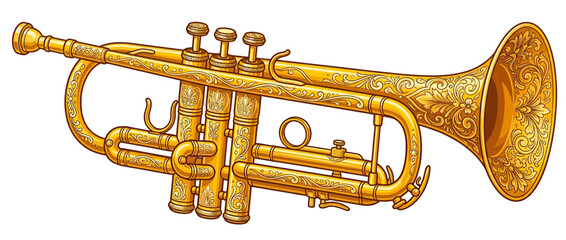 Fototapeta premium Ornate Golden Brass Wind Instrument with Engraved Details