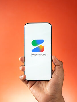 Google AI Studio logo is displayed on a smartphone screen in Bangalore, India, on July 25, 2026
