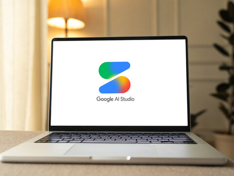 Google AI Studio logo is displayed on a smartphone screen in Bangalore, India, on July 25, 2026
