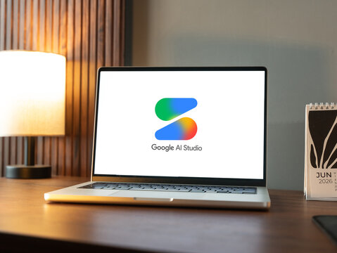 Google AI Studio logo is displayed on a smartphone screen in Bangalore, India, on July 25, 2026
