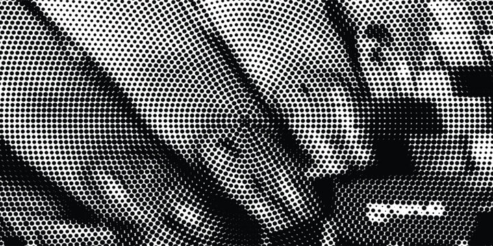 Abstract black and white halftone background with radial dot pattern. Vector illustration for pop art poster, vintage comic design, retro texture, and dynamic banner overlay.