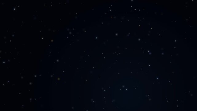 Starfield motion background featuring glowing particles and cosmic dust floating in deep black space for cinematic video.