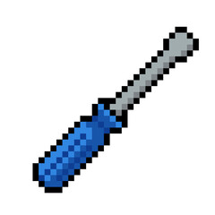Fototapeta premium Pixel art screwdriver with blue handle isolaled, retro 8-bit game asset tool
