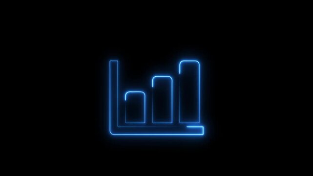 Glowing neon bar graph indicating growth Abstract neon business graph icon animation and black background. 
