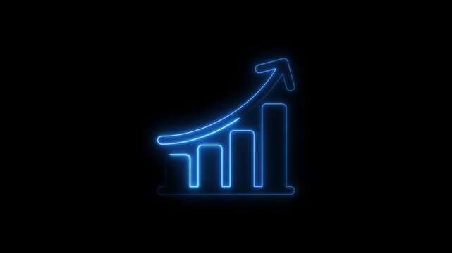 neon line business graph icon animation Neon business graph chart icon animation on isolated black background. Neon business growth idea animated