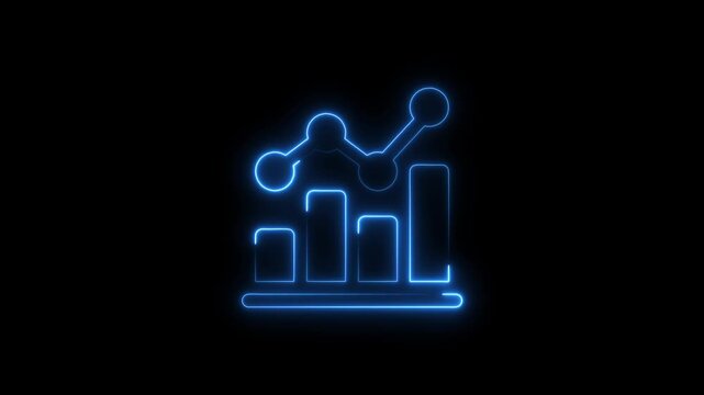 Glowing neon business graph with rising arrow icon on black background. Abstract neon line business graph animation. neon business growth and success concept icon 4k video.