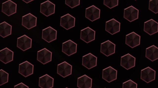Dark reddish hexagonal shapes arranged in a diagonal pattern across a black background.