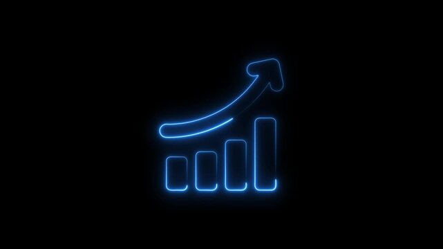 Neon business graph animation increased. Abstract neon line business graph animation. Abstract business growth and start up business concept ,growth concept royal neon line