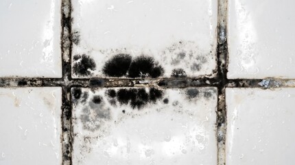 Obraz premium Black mold and mildew on white bathroom tile grout