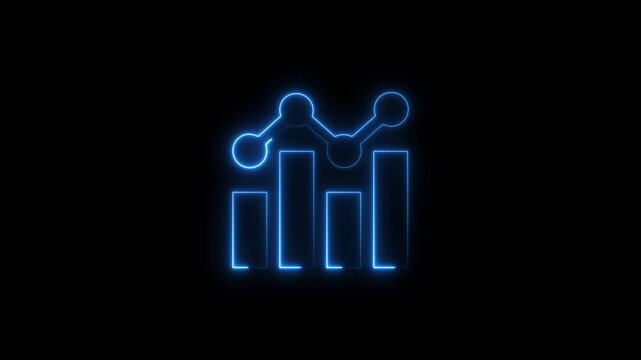 Glowing neon business graph with rising arrow icon on black background. Abstract neon line business graph animation. neon business growth and success concept icon 4k video.