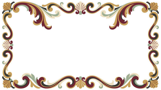 ornate vintage baroque style rectangular frame with floral acanthus leaves, decorative border element for certificates, classic scrollwork pattern
