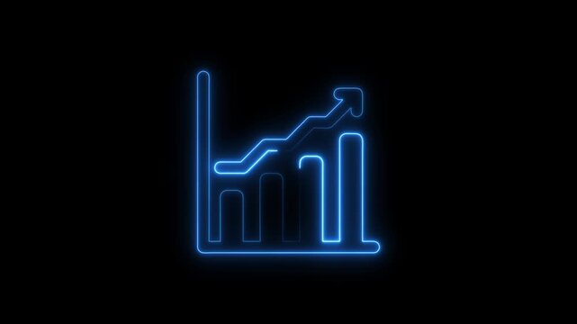 Neon line growth business graph icon animation on black background. business or finance concept. Arrow growth up concept on background.
