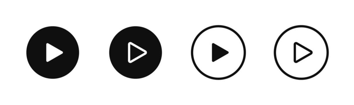 Play button icon set in outline and filled styles. Minimal media player UI symbols for web interface, mobile app, video player and multimedia design. Vector illustration