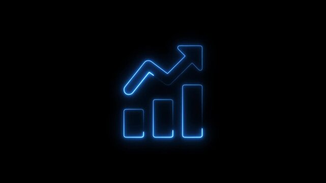 glowing neon business graph growth arrow up arrow. neon arrow business graph icon animation 4k video



