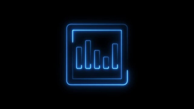 Glowing neon bar graph indicating growth Abstract neon business graph icon animation and black background. 
