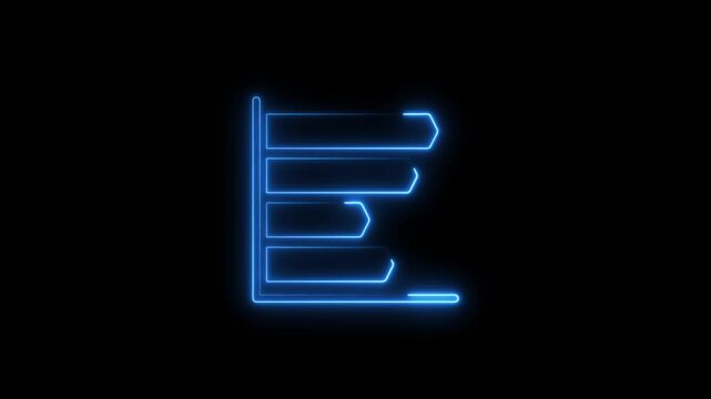 Glowing neon bar graph indicating growth Abstract neon business graph icon animation and black background. 
