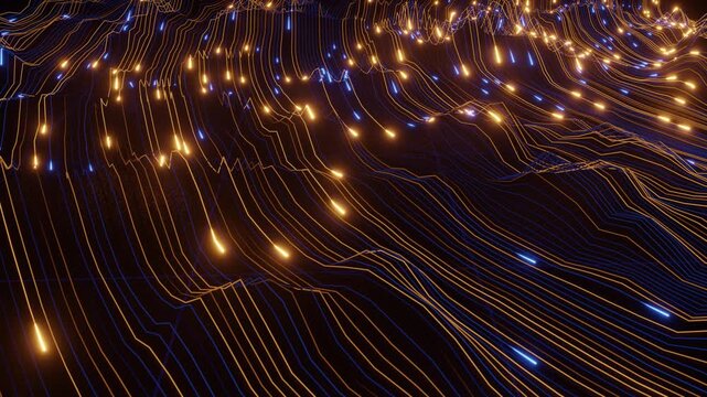 Futuristic Digital Landscape with Flowing Light Particles