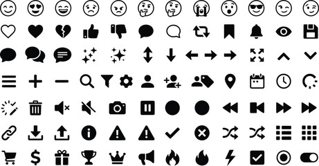 Obraz premium Collection Of Flat Black Icons On White Background