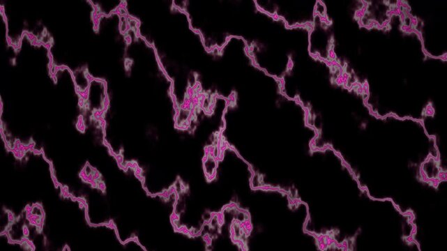 Glowing pink filaments form an abstract fractal pattern against a deep black background.