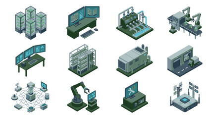 Isometric Industrial Technology Factory Equipment Set. © Achmad