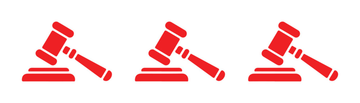 Red judge gavel icons collection for auction and justice and legal concepts on transparent layer.
