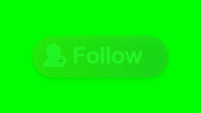 Static shot of a pink gradient follow button icon with user symbol isolated on green screen