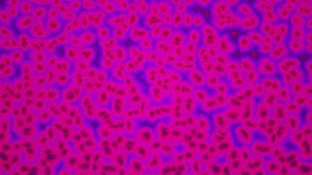 Abstract microscopic view reveals intricate cellular structures with vibrant purple and magenta hues.