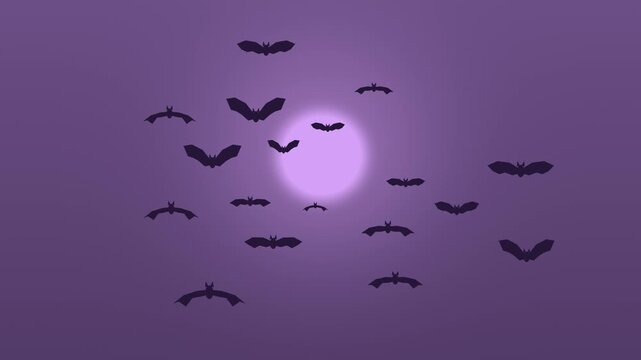 Halloween background of swirling vortex of flying bats, seamless loop in soft lavender
