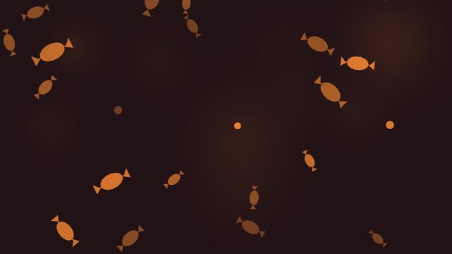 Halloween background of falling wrapped candies, seamless loop in orange and black