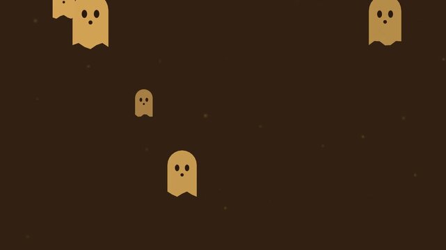 Halloween background of cute ghosts floating upward, seamless loop in golden amber