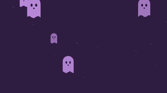 Halloween background of cute ghosts floating upward, seamless loop in soft lavender