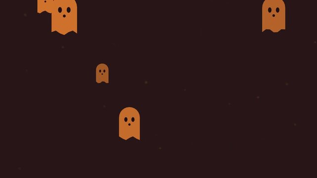 Halloween background of cute ghosts floating upward, seamless loop in orange and black