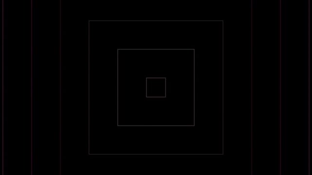 Concentric white squares fade into darkness with subtle purple vertical lines