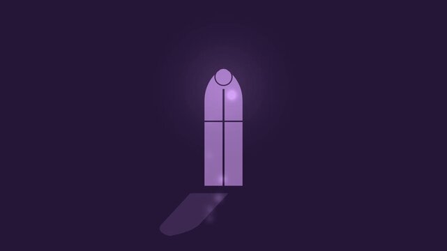 Halloween background of light shifting through a gothic arch window, seamless loop in soft lavender