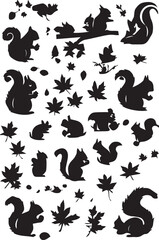 Obraz premium Rustic fruit silhouettes and botanical elements set, black orchard harvest icons, organic garden plant vector collection