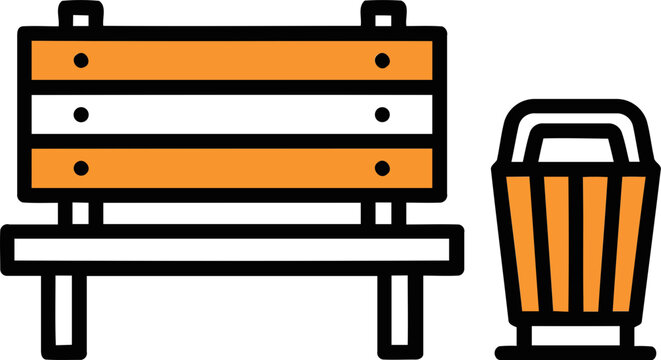 park bench and trash can icon