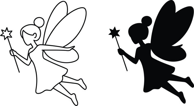 Flying fairy with magic wand icon set vector illustration