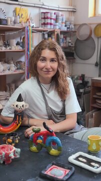 Ceramist Working with Colorful Ceramic Creations