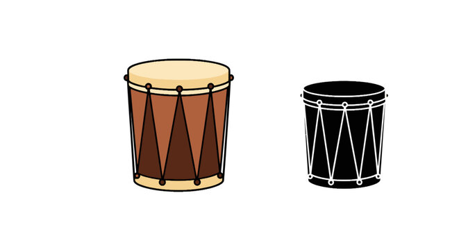 Two drums, one colorful and one black silhouette, isolated on white background