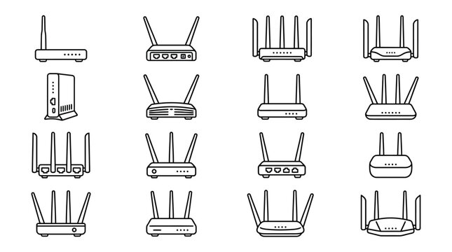 Collection of wireless router icons for network connectivity and internet access