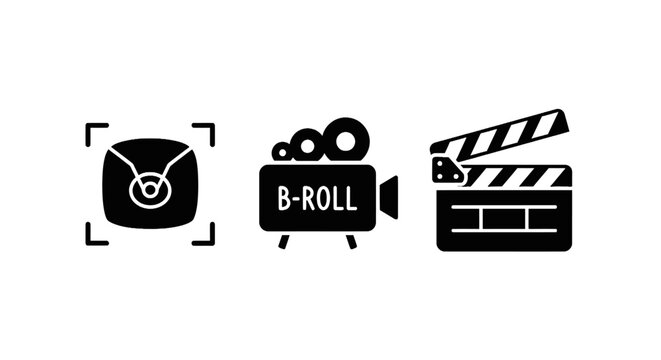 Film Production Icons: Camera, Clapperboard, and Focus Square