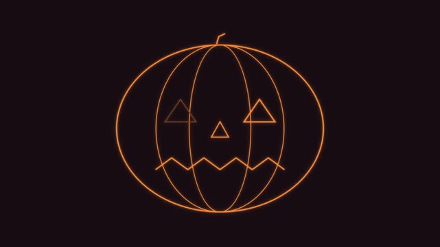 Halloween background of flickering neon pumpkin sign, seamless loop in orange and black