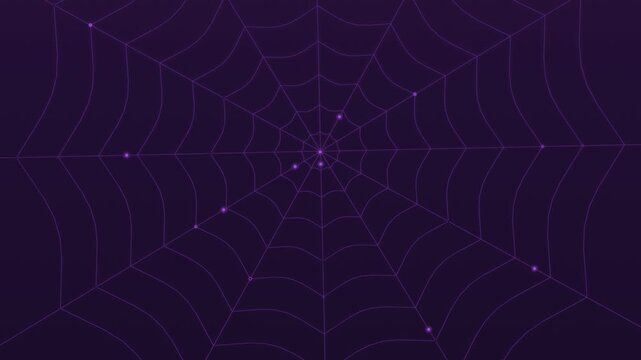 Halloween background of spider web with traveling light glints, seamless loop in purple and black