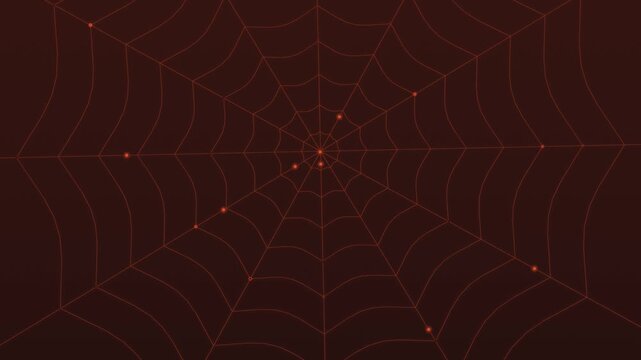 Halloween background of spider web with traveling light glints, seamless loop in fiery red and black
